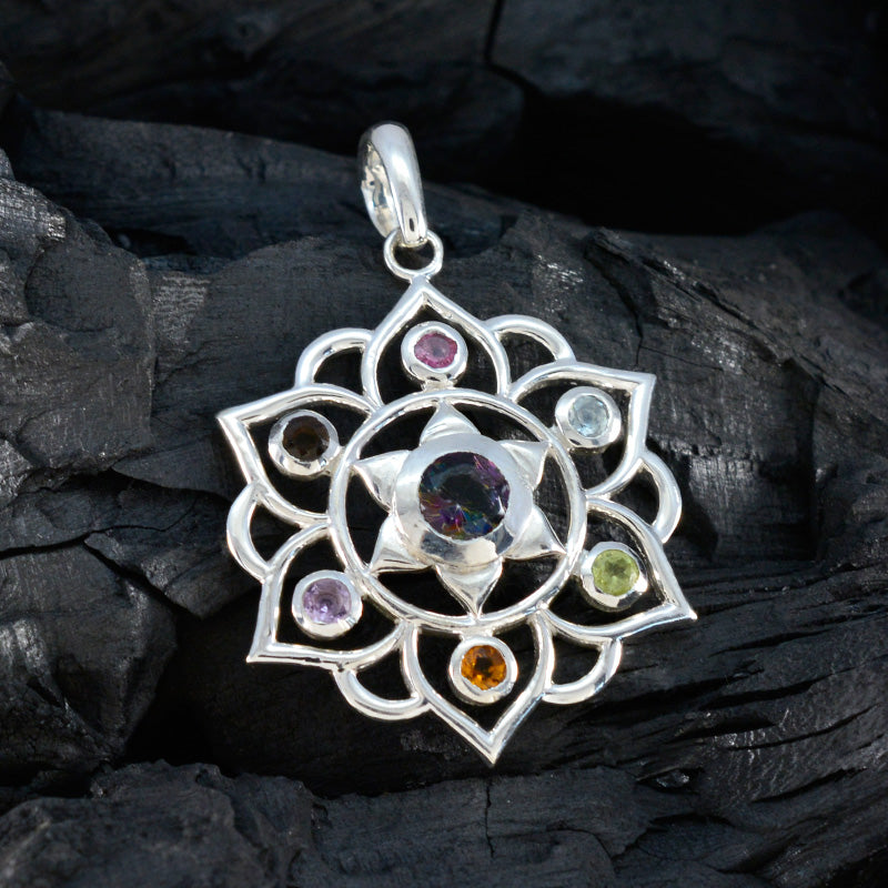 Multi Stone Classic Latin American 92.5 Silver Hepta Stella Rope-Wire multicolor Pendant Jewellery