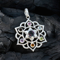 Multi Stone Classic Latin American 92.5 Silver Hepta Stella Rope-Wire multicolor Pendant Jewellery