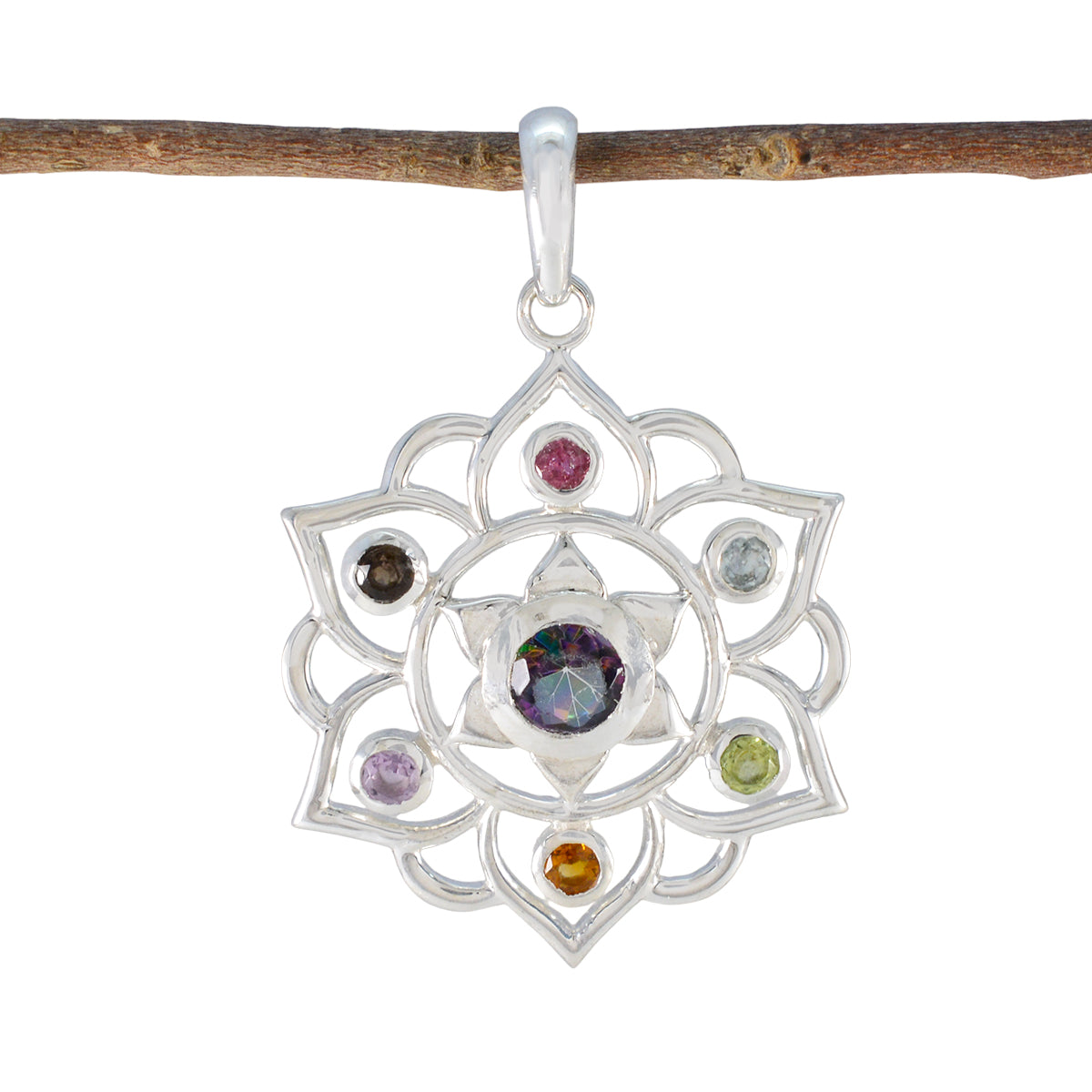Multi Stone Classic Latin American 92.5 Silver Hepta multicolor Pendant