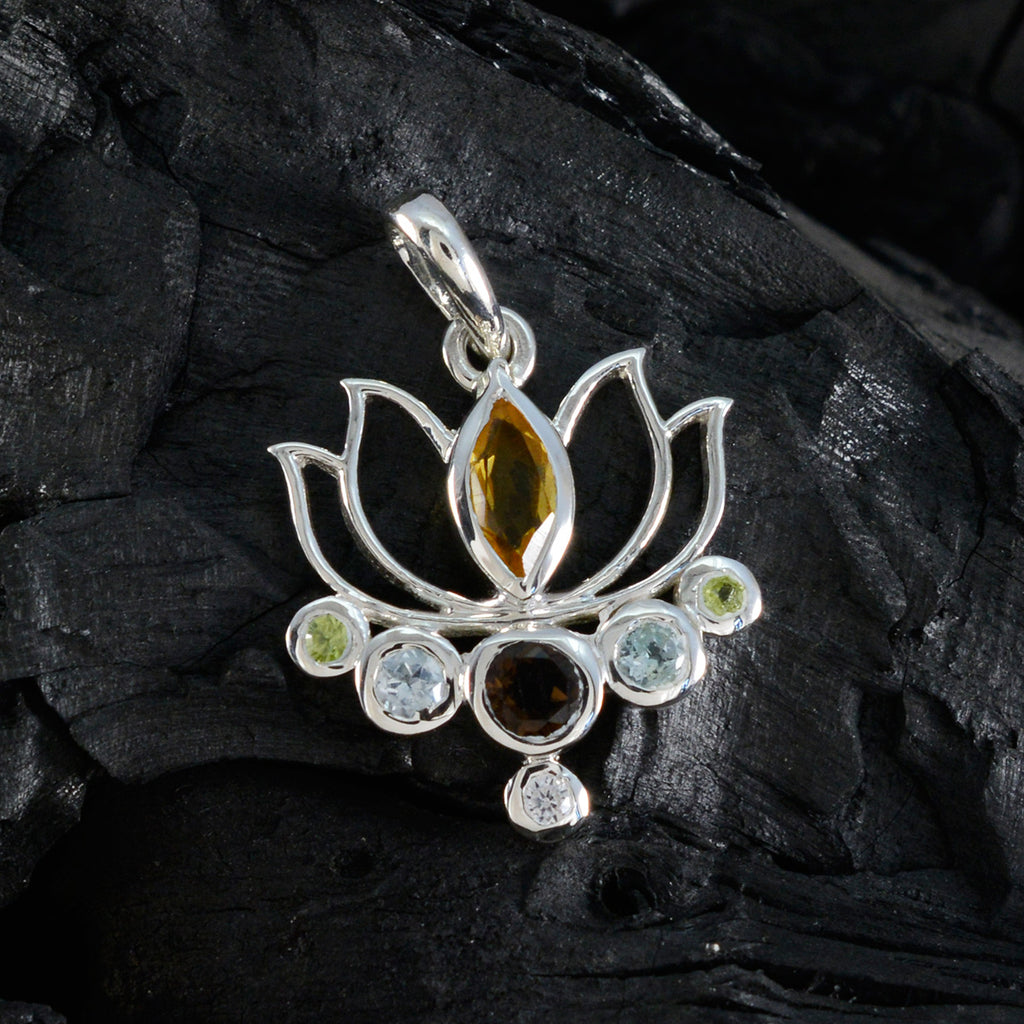 Multi Stone Dainty Egyptian Silver Hepta Aaliyah Rope-Wire multicolor Pendant Jewelry