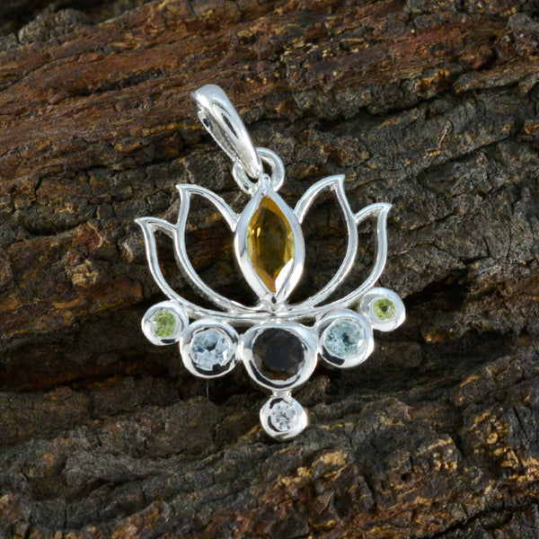 Multi Stone Dainty Egyptian Silver Hepta Aaliyah Rope-Wire multicolor Pendant Jewelry