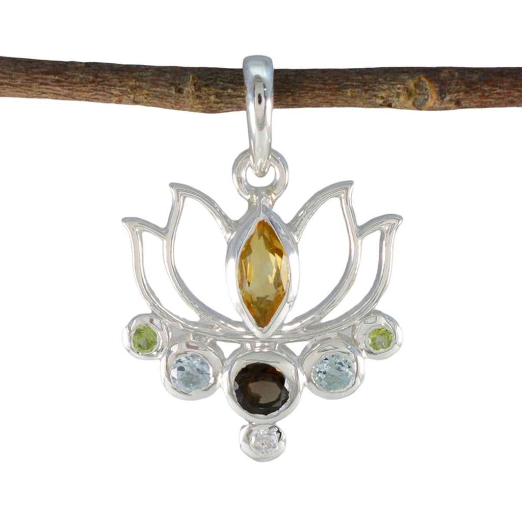 Multi Stone Dainty Egyptian Silver Hepta multicolor Pendant