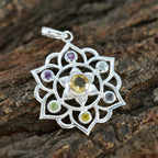 Flerfärgade klassiska ryska silverhängen med Hepta Teresa rep-tråd, flerfärgat silver, smycken