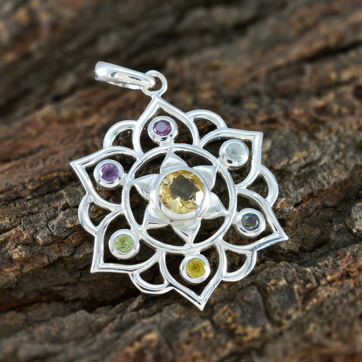 Flerfärgade klassiska ryska silverhängen med Hepta Teresa rep-tråd, flerfärgat silver, smycken