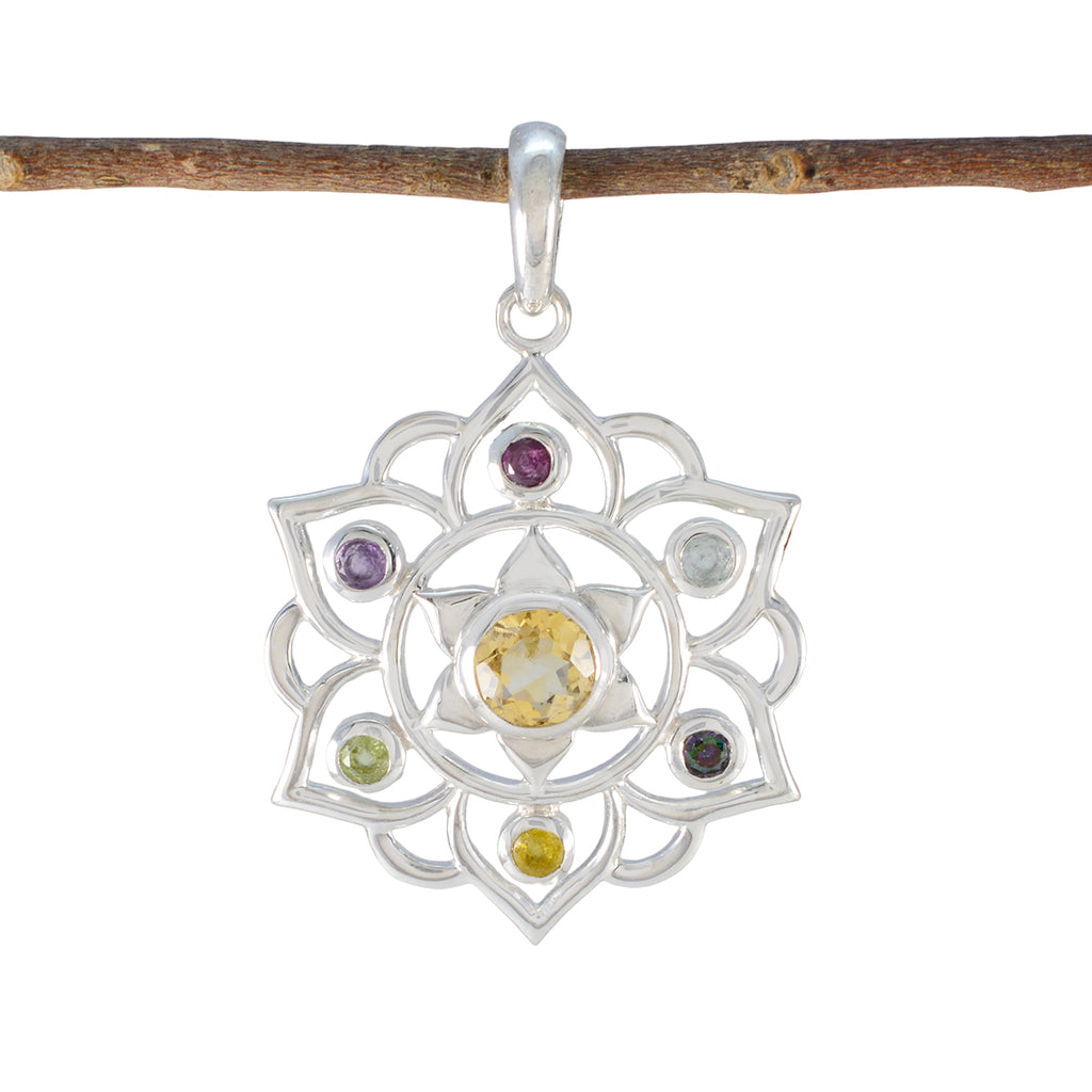 Multi Stone Classic Russian Silver Hepta multicolor Pendant