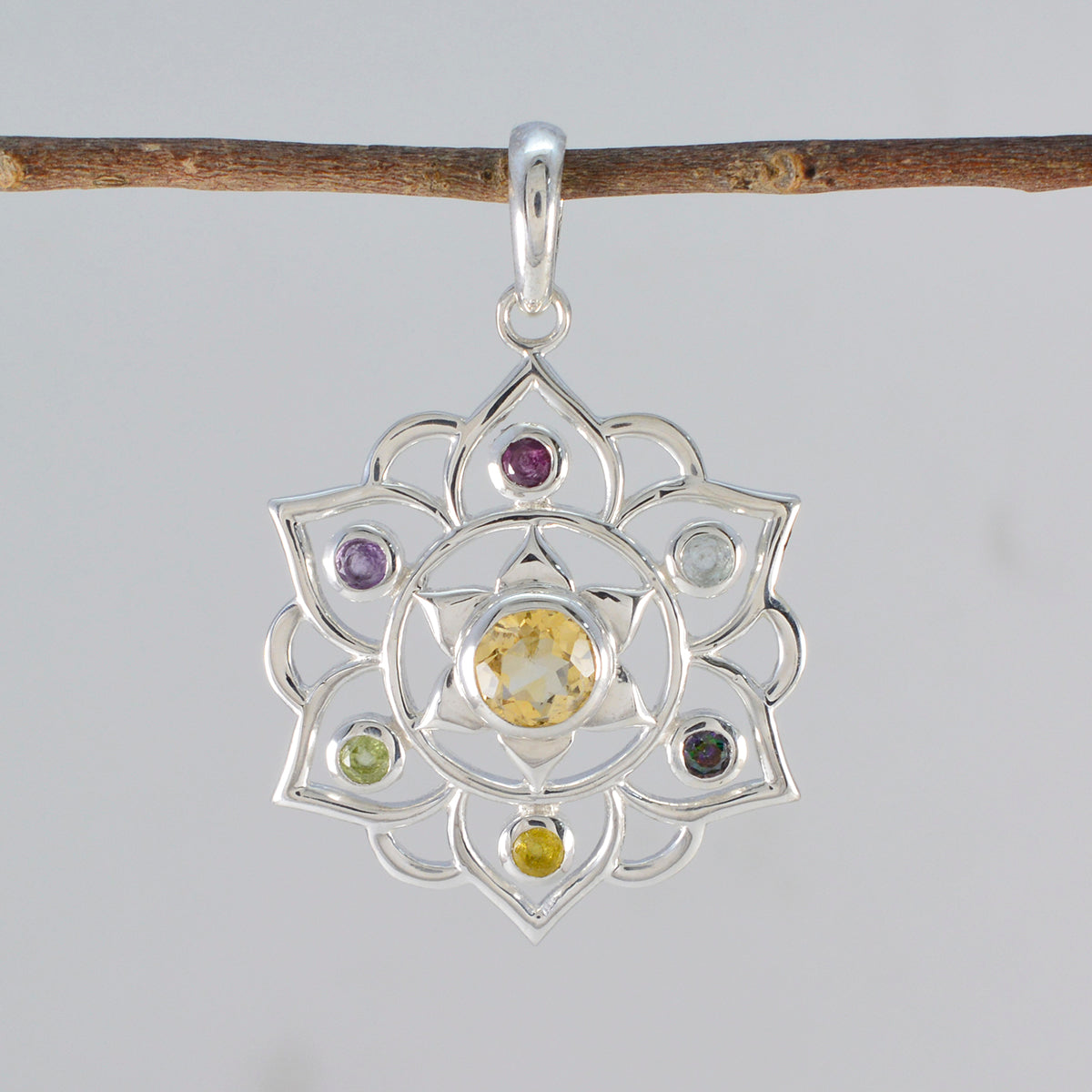 Flerfärgade klassiska ryska silverhängen med Hepta Teresa rep-tråd, flerfärgat silver, smycken