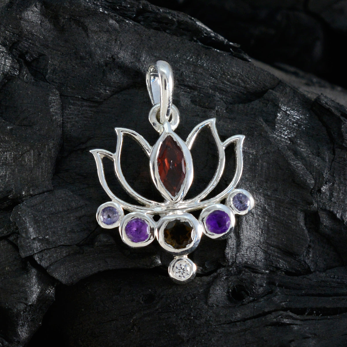 Multi Stone Dainty Turkish Sterling Silver Hepta Abigail Rope-Wire multicolor Pendant Jewellery