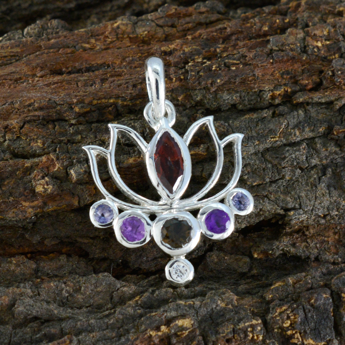 Multi Stone Dainty Turkish Sterling Silver Hepta Abigail Rope-Wire multicolor Pendant Jewellery