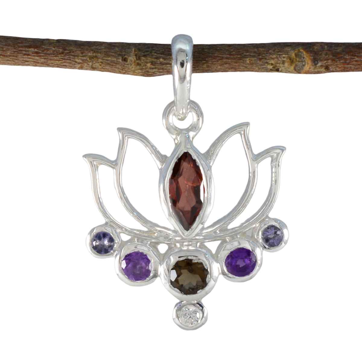 Multi Stone Dainty Turkish Sterling Silver Hepta multicolor Pendant