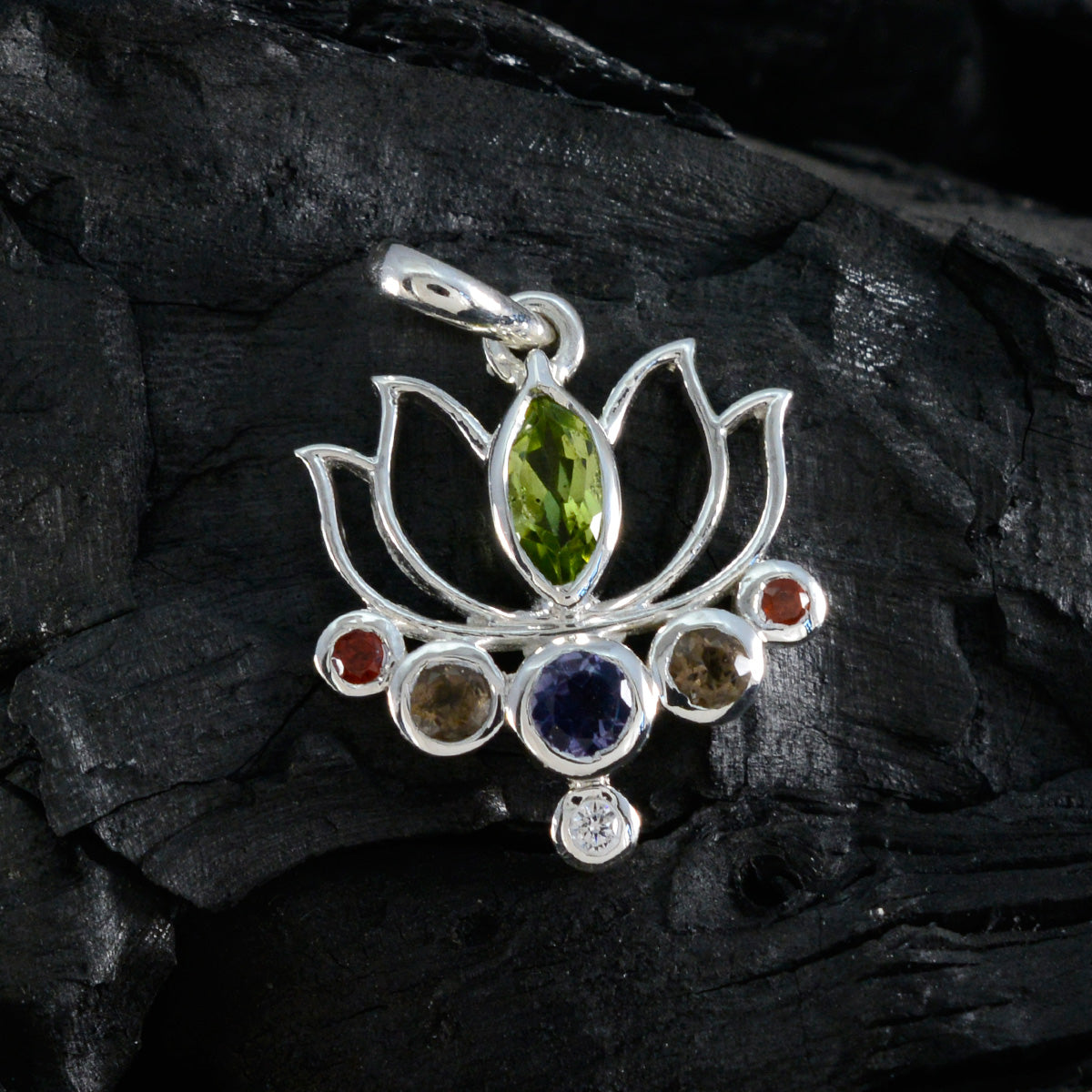 Flerfärgade hängsmycken med flera stenar, elegant amerikanskt 925 silver Hepta Addison reptråd Sekundär produktbild