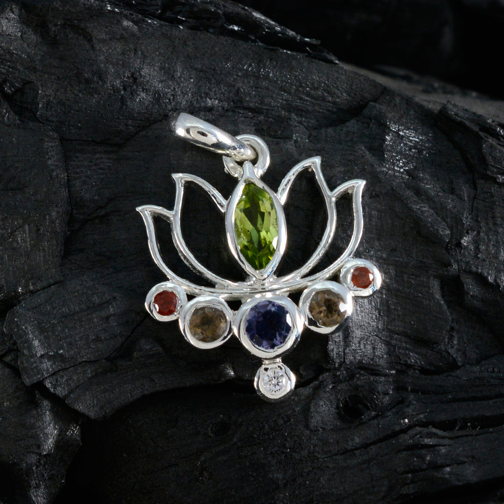 Multi Stone Dainty American 925 Silver Hepta Addison Rope-Wire multicolor Pendant Jewelry
