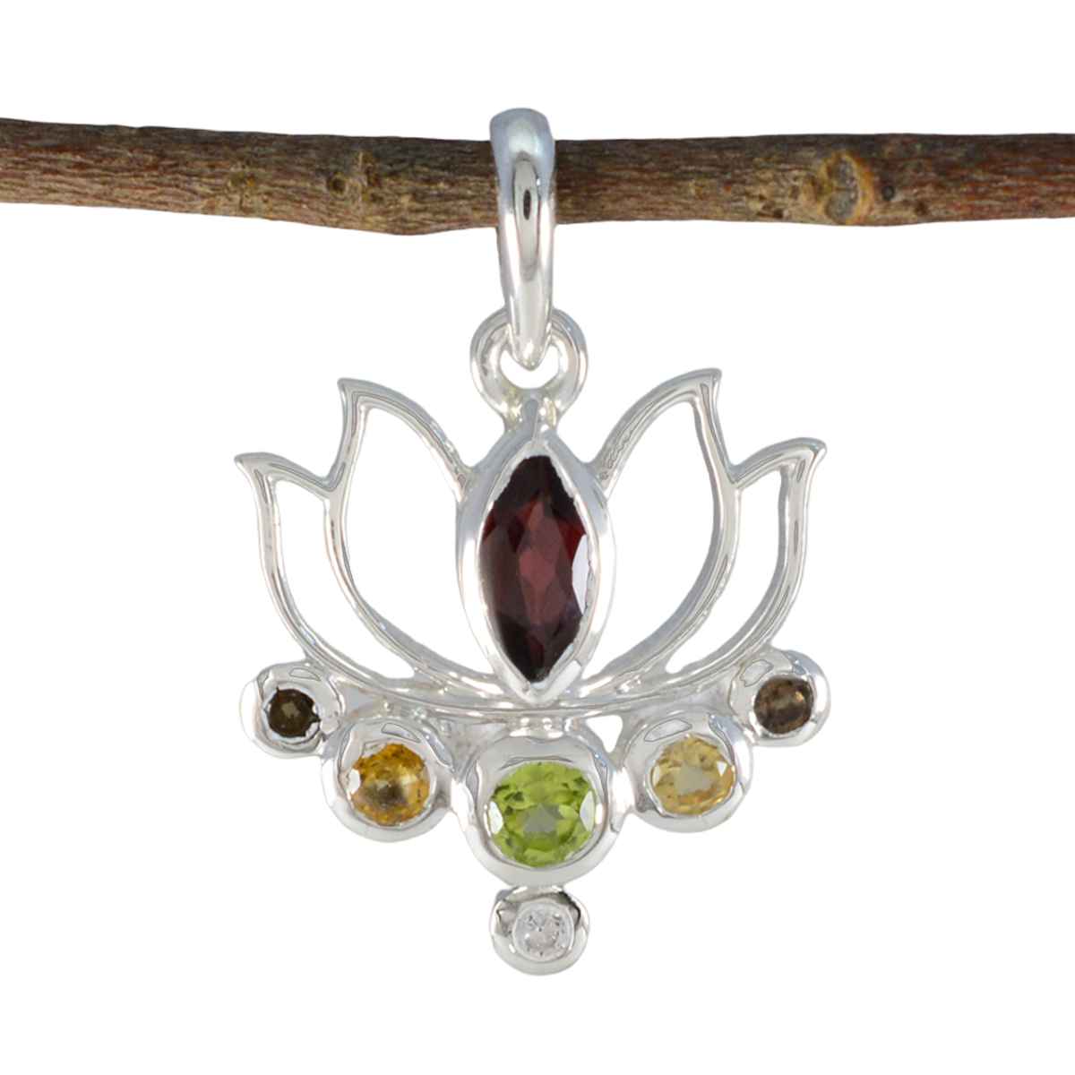 Multi Stone Dainty Latin American Silver Hepta multicolor Pendant