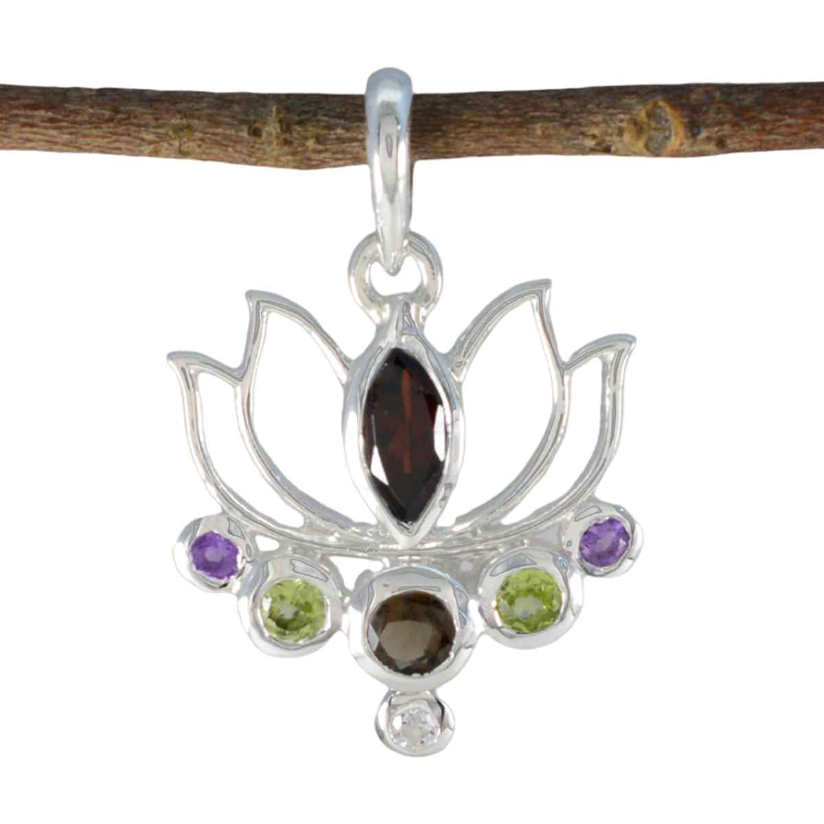 Multi Stone Dainty Moroccan 925 Silver Hepta multicolor Pendant Main image