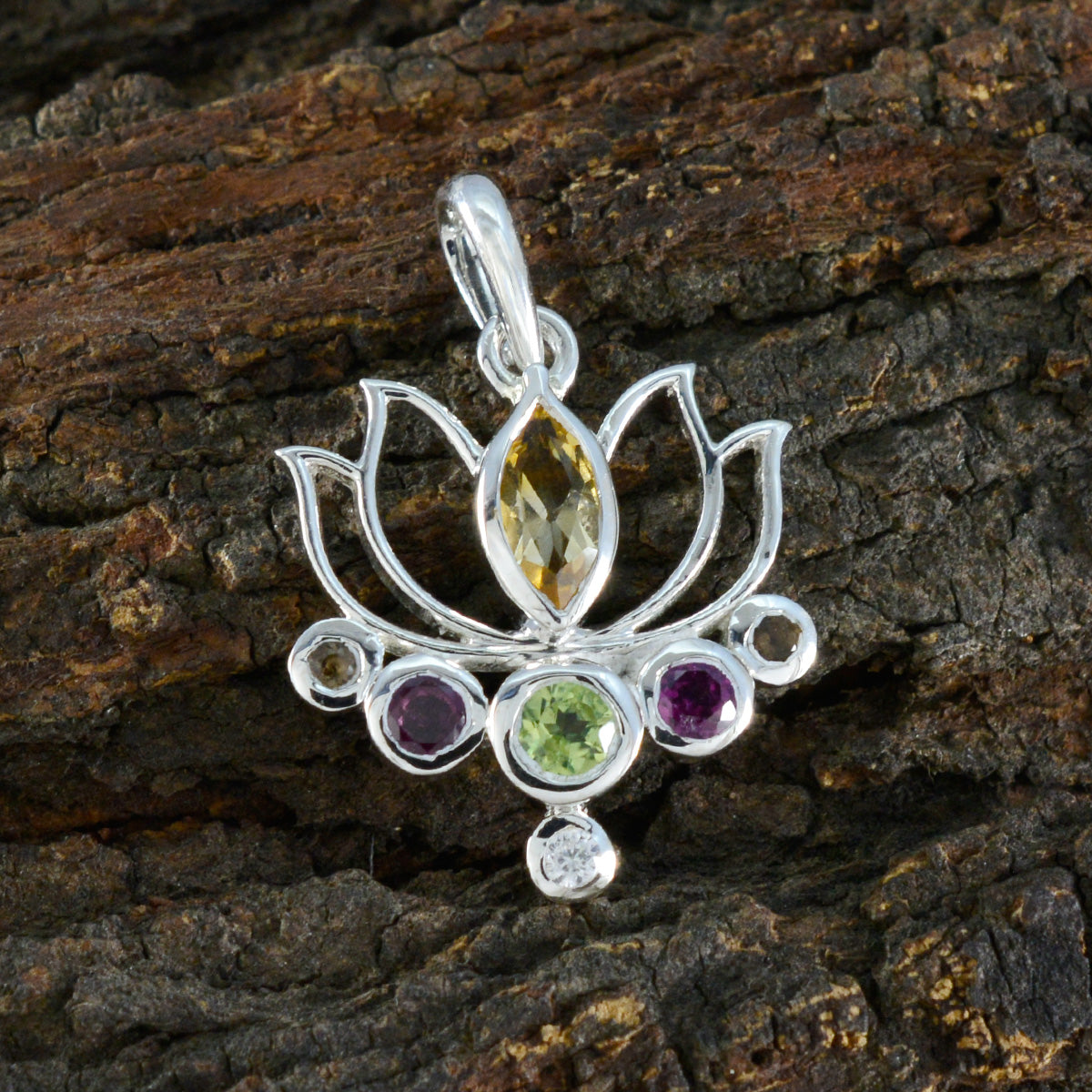 Multi Stone Dainty Turkish 92.5 Silver Hepta Anna Rope-Wire multicolor Pendant Jewellery
