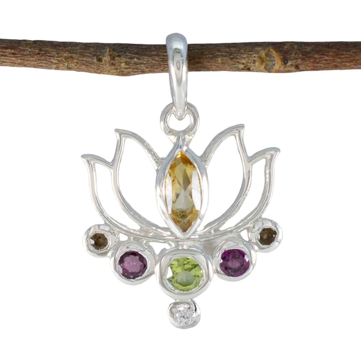 Multi Stone Dainty Turkish 92.5 Silver Hepta multicolor Pendant Hoofdafbeelding
