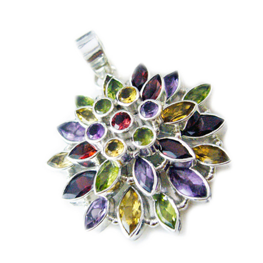 Multi Stone Chunky American 925 Silver multiple Mathilde Artisan multicolor Pendant Jewelry