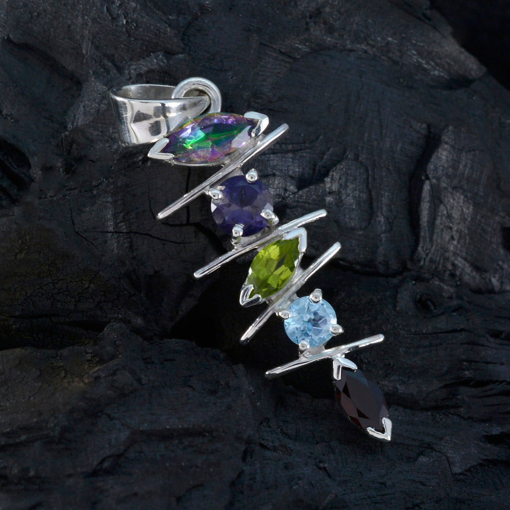 Multi Stone Tiny Egyptian Silver Penta Dayana Trendy multicolor Pendant Jewelry
