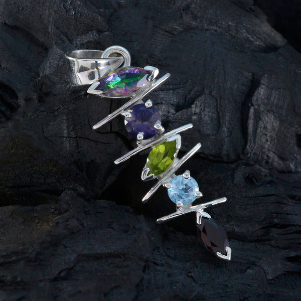 Multi Stone Tiny Egyptian Silver Penta Dayana Trendy multicolor Pendant Jewelry