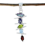Multi Stone Tiny Egyptian Silver Penta multicolor Pendant