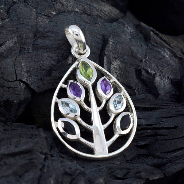 Multi Stone Tiny Mexican Sterling Silver Hepta Aisha Cocktail multicolor Pendant Jewellery