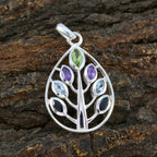 Multi Stone Tiny Mexican Sterling Silver Hepta Aisha Cocktail multicolor Pendant Jewellery