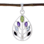 Multi Stone Tiny Mexican Sterling Silver Hepta multicolor Pendant