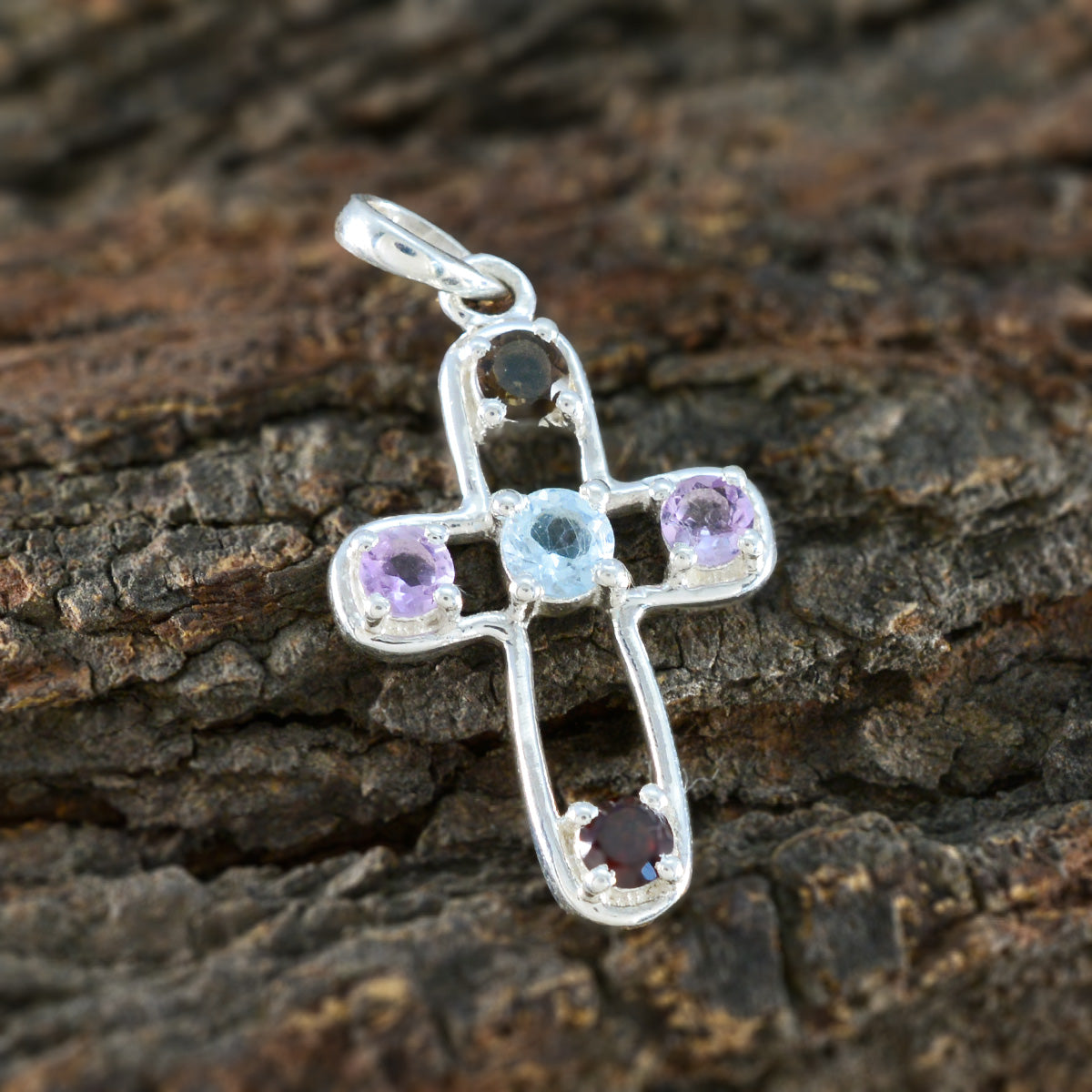 Multi Stone Dainty Mexican Silver quarter Charlotte Eternity multicolor Pendant Jewelry