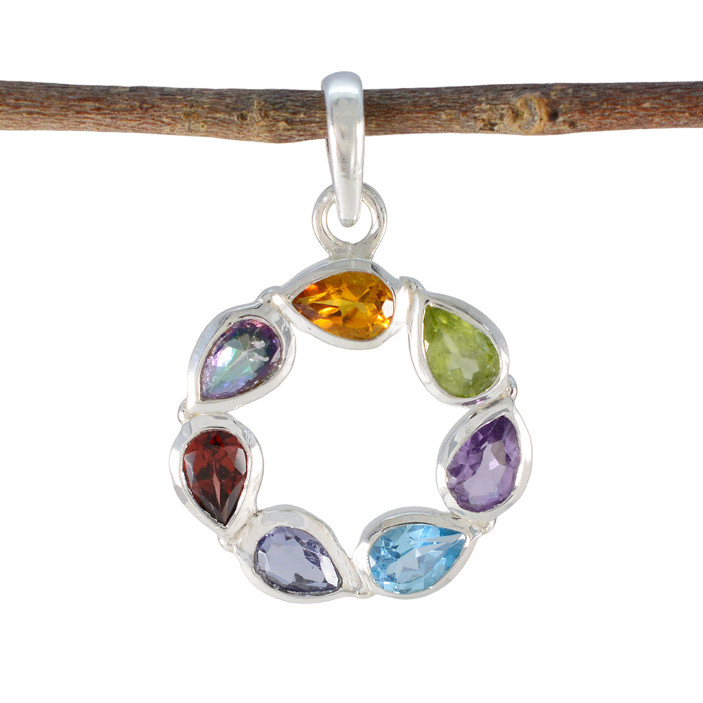 Multi Stone Dainty Mexican Sterling Silver Hepta multicolor Pendant