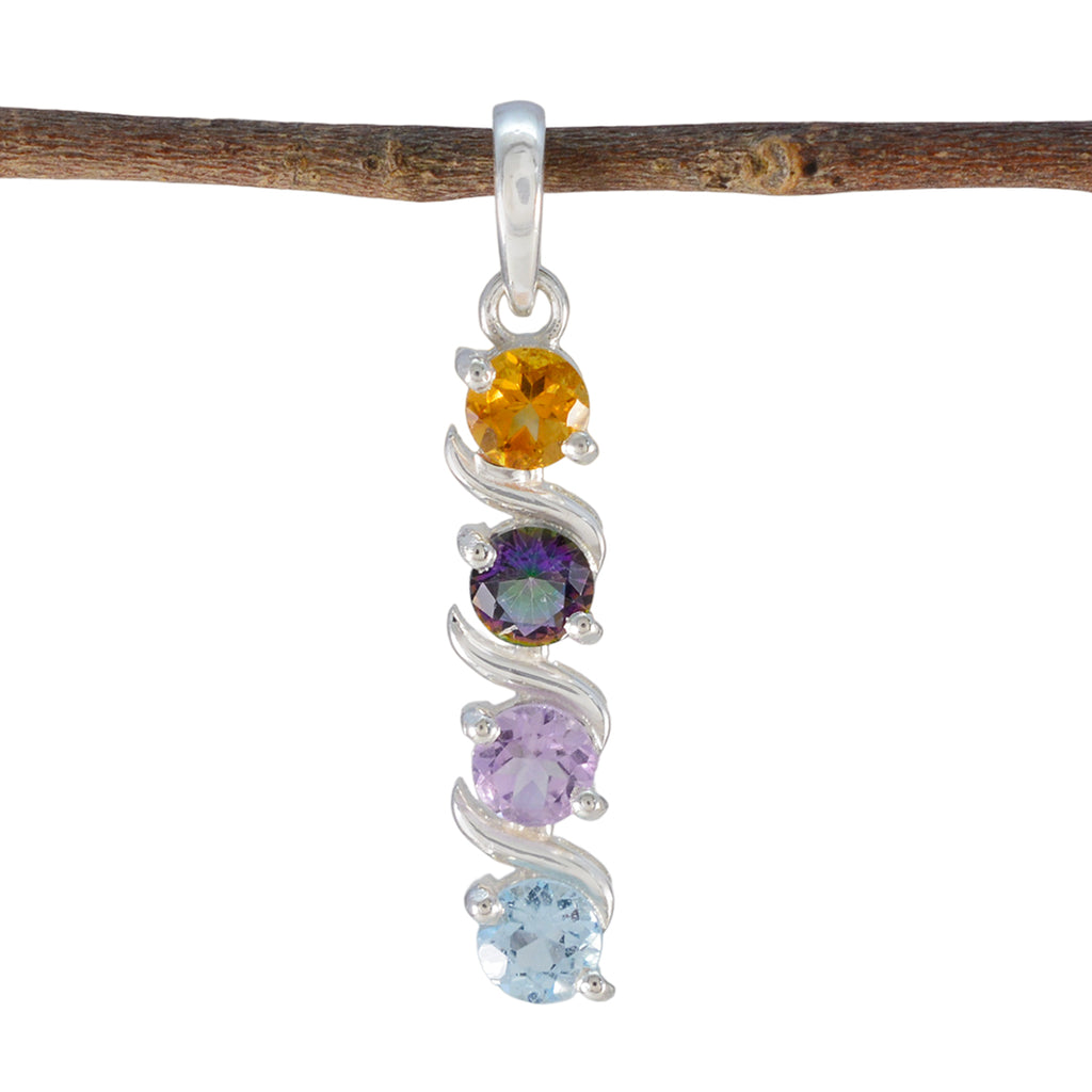 Multi Stone Delicate American 92.5 Silver quarter multicolor Pendant