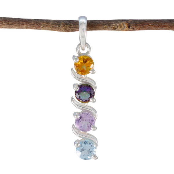 Multi Stone Delicate American 92.5 Silver quarter multicolor Pendant