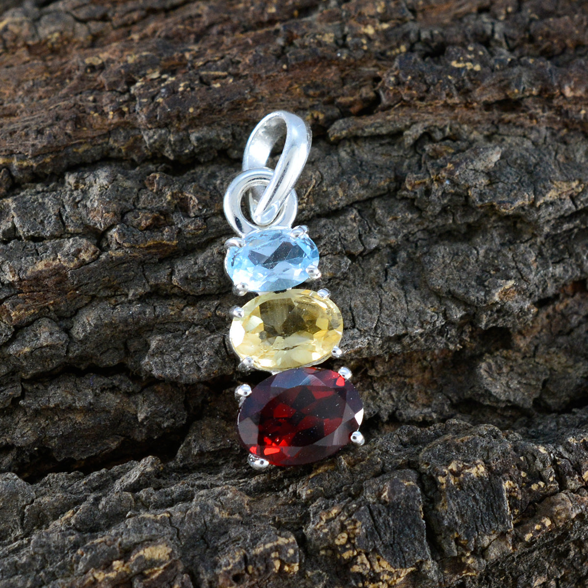 Minimalistischer japanischer Trilogie-Hana-Anhänger aus Sterlingsilber mit mehreren Steinen, moderner mehrfarbiger Schmuck