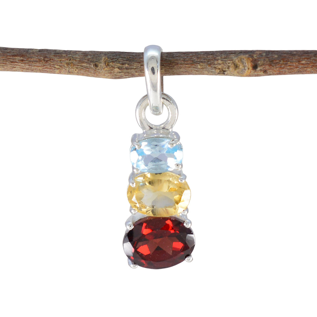 Multi Stone Minimalist Japanese Sterling Silver Trilogy multicolor Pendant
