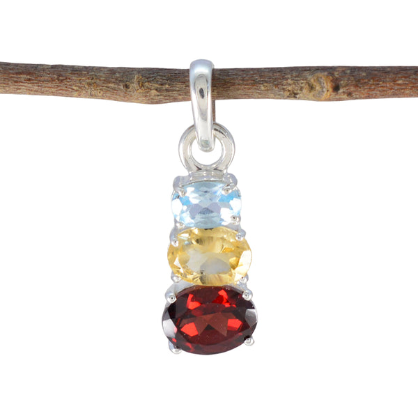 Multi Stone Minimalist Japanese Sterling Silver Trilogy multicolor Pendant