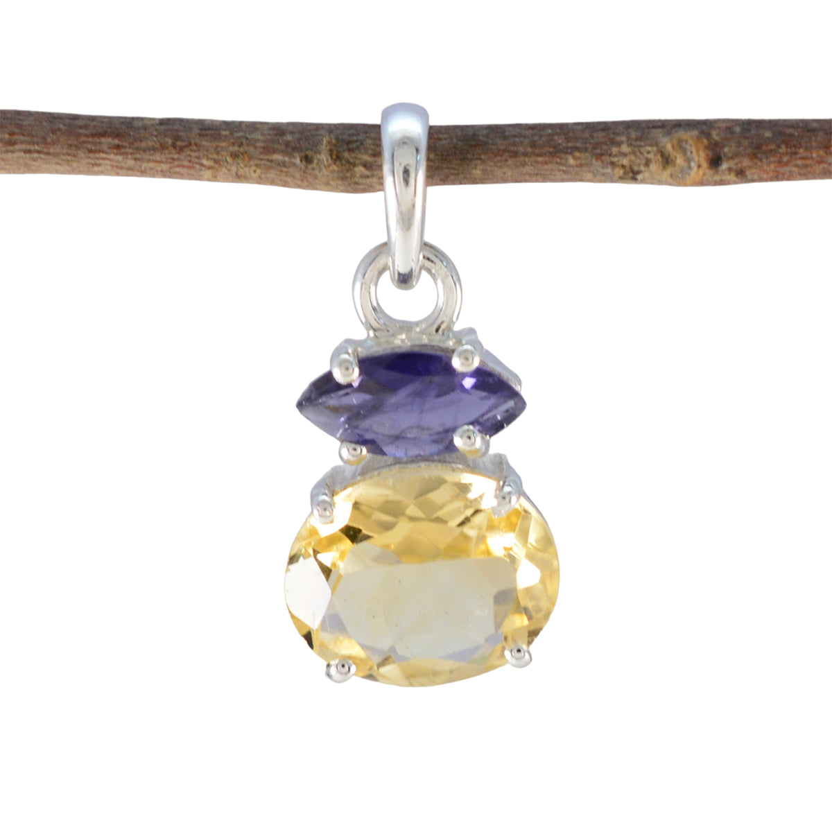 Multi Stone Delicate American Sterling Silver Toi et Moi multicolor Pendant Image principale du produit