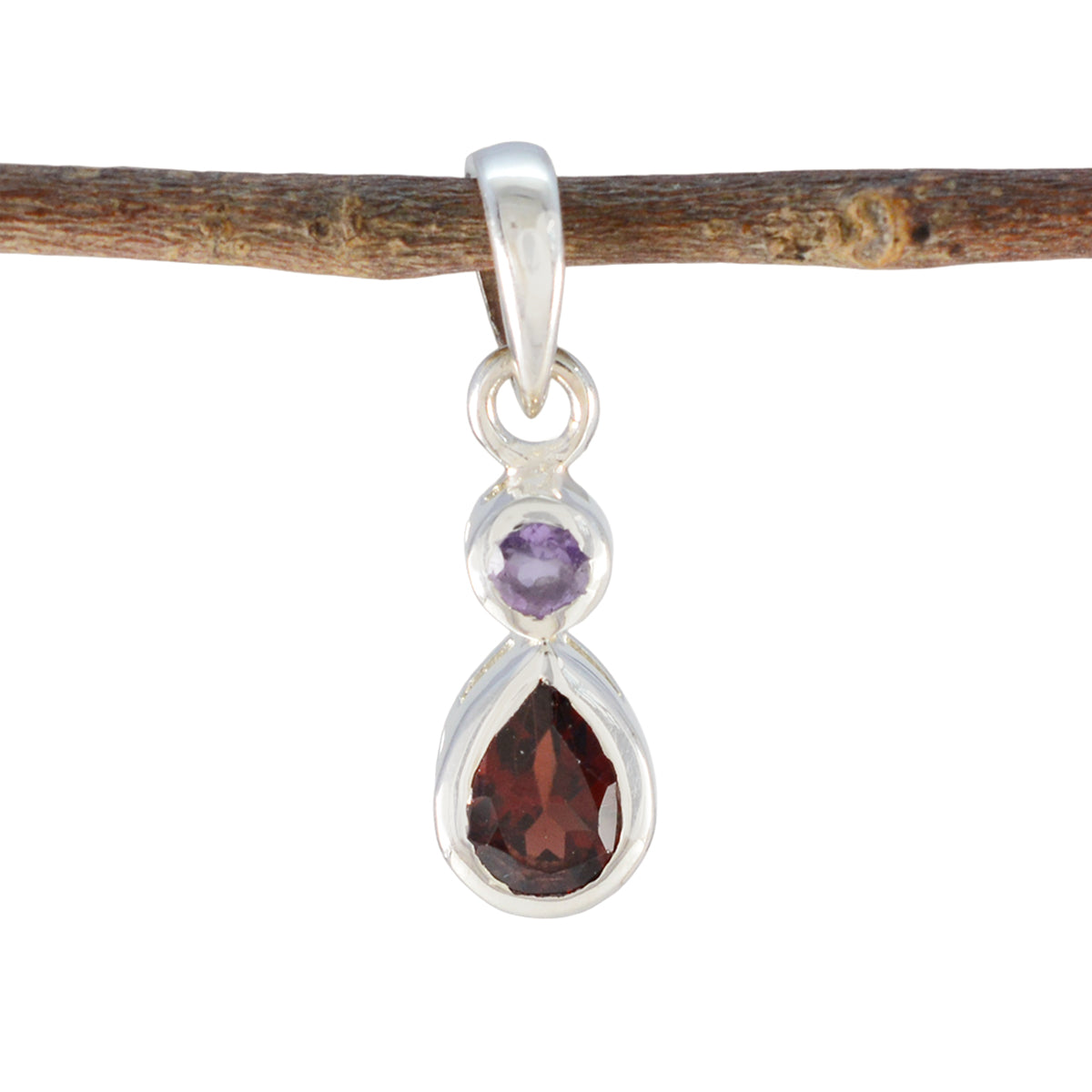 Minimalistischer japanischer Toi et Moi-Anhänger aus 92,5er Silber mit mehreren Steinen und mehreren Farben