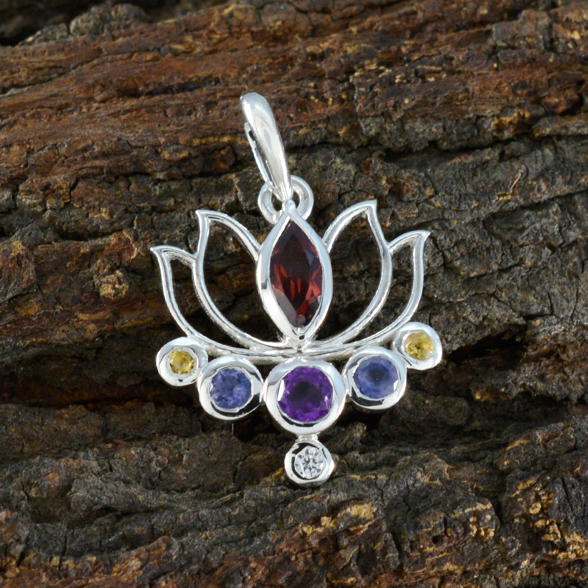 Multi Stone Dainty American Silver Hepta Aria Rope-Wire multicolor Pendant Jewelry