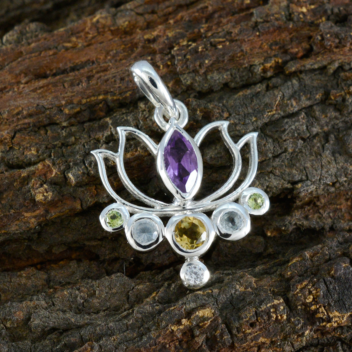 Multi Stone Dainty Mexican Sterling Silver Hepta Audrey Rope-Wire multicolor Pendant Jewellery