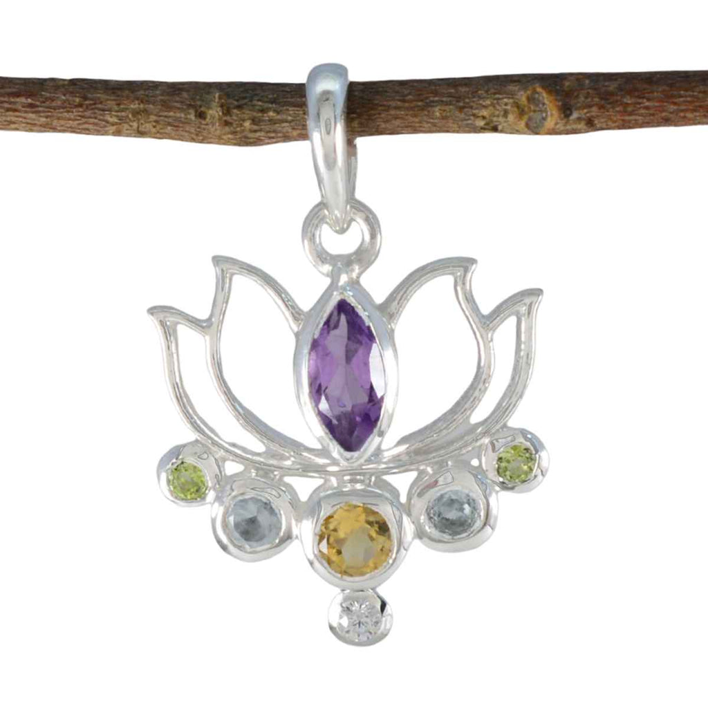 Multi Stone Dainty Mexican Sterling Silver Hepta multicolor Pendant