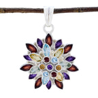 Multi Stone Chunky Mexican 92.5 Silver multiple multicolor Pendant