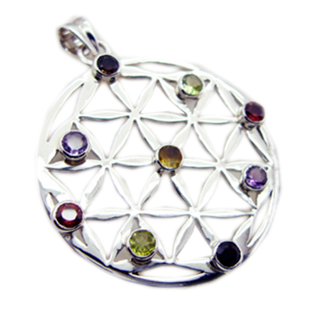 Multi Stone Statement French Silver Navratna multicolor Pendant