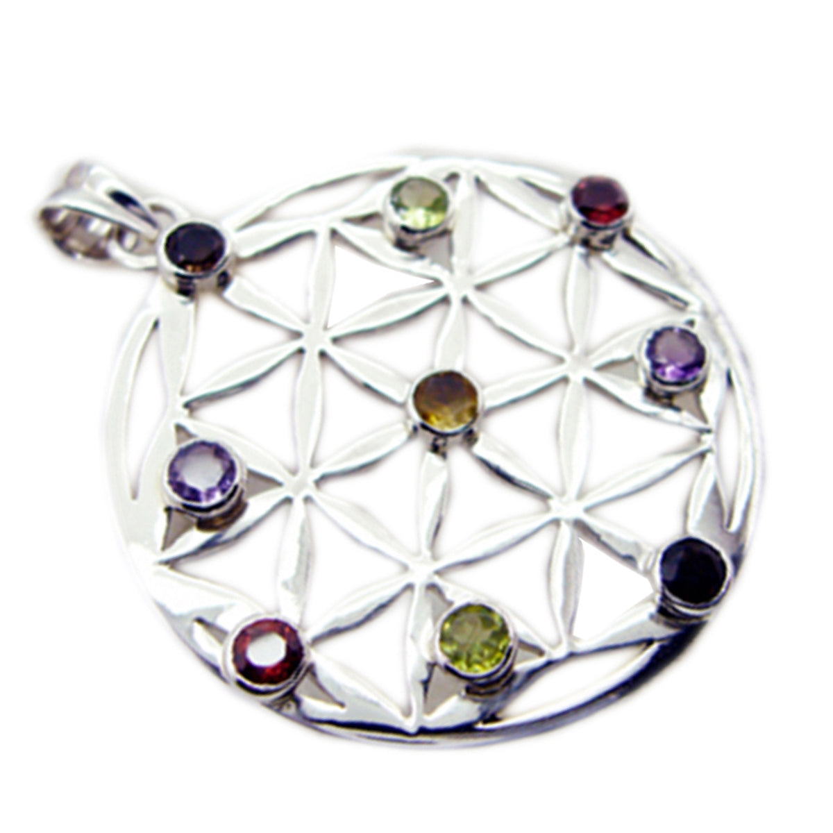 Multi Stone Statement French Silver Navratna Isabella Vintage multicolor Pendant Jewelry