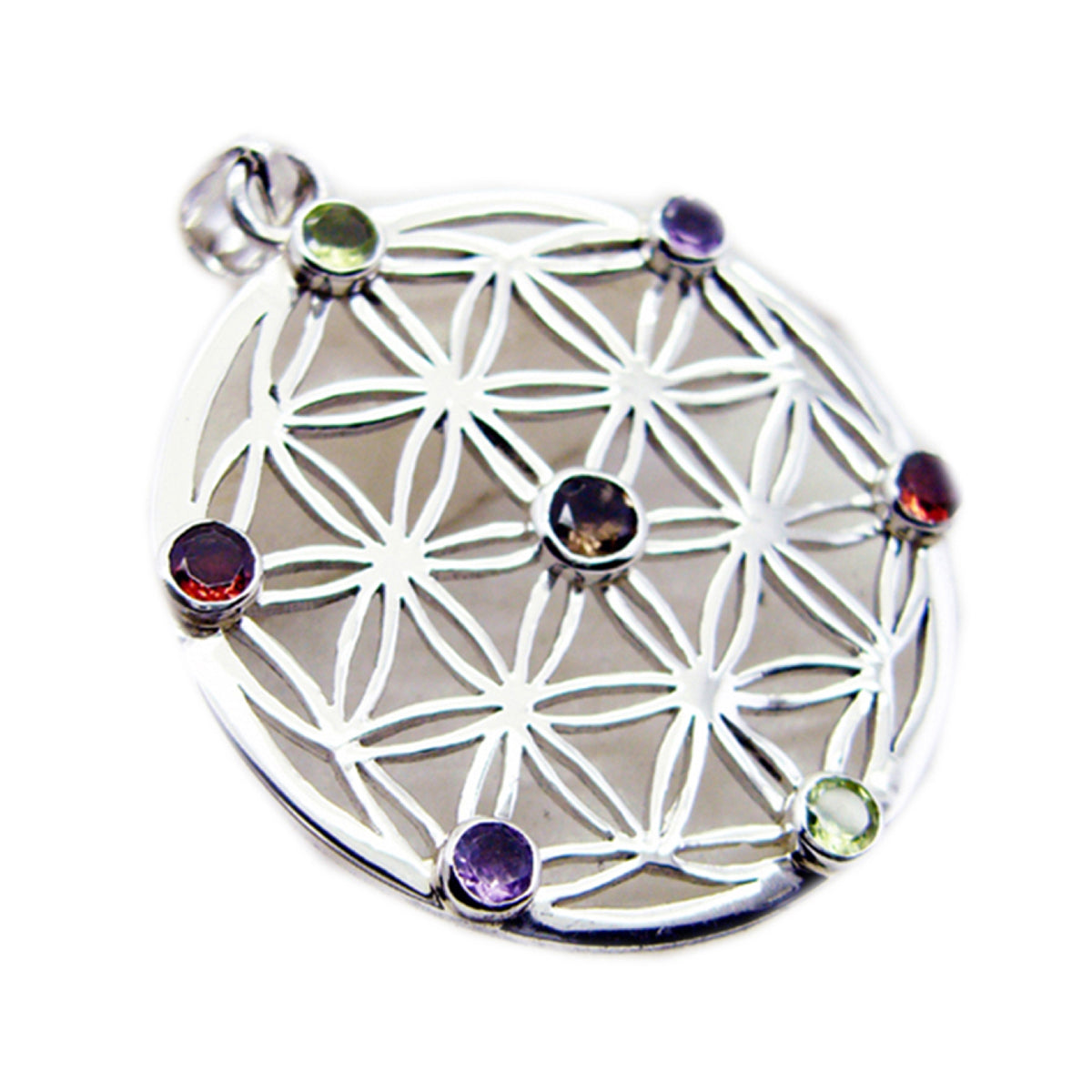 Multi Stone Statement French Silver multiple multicolor Pendant