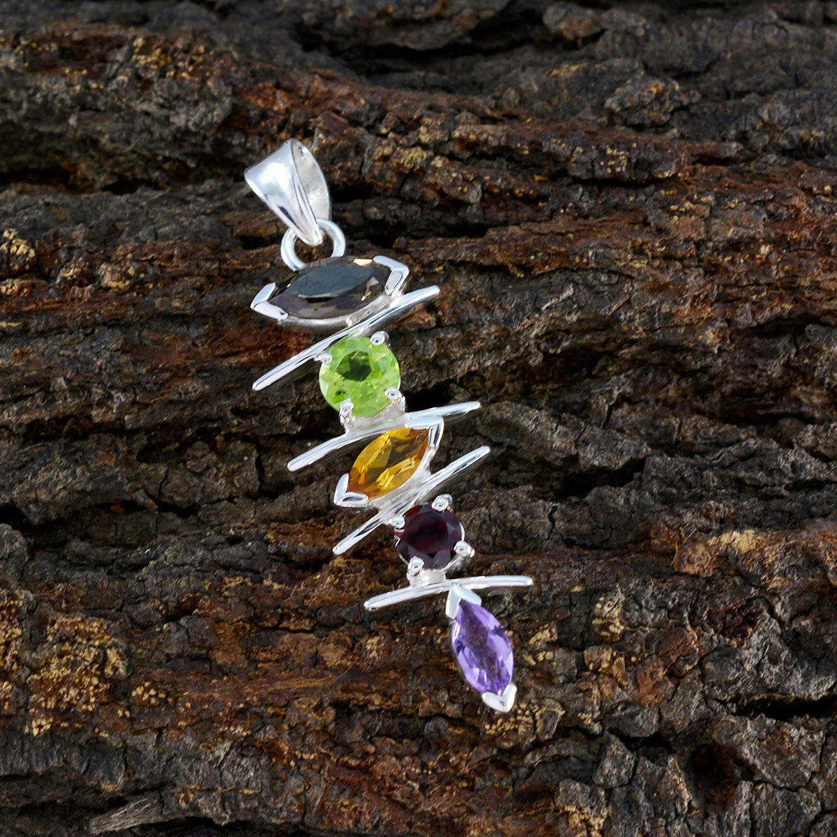 Multi Stone Tiny Turkish Sterling Silver Penta Elena Love multicolor Pendant Jewellery Secondary image