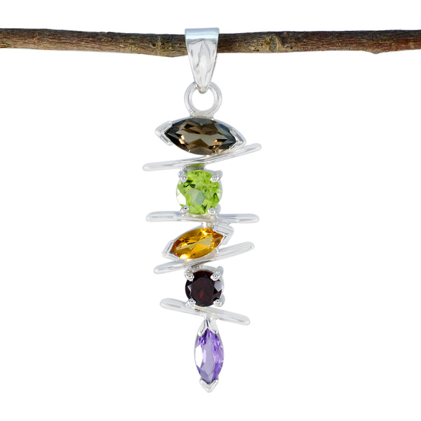 Multi Stone Tiny Turkish Sterling Silver Penta multicolor Pendant