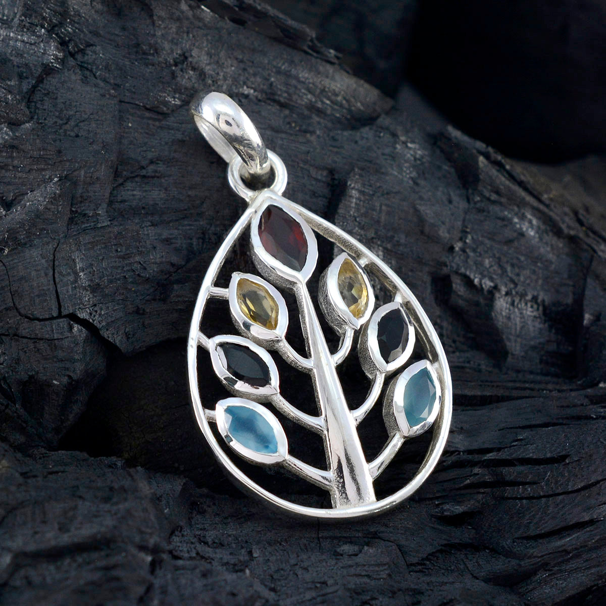 Multi Stone Tiny Latin American 925 Silver Hepta Alice Bubble multicolor Pendant Jewelry