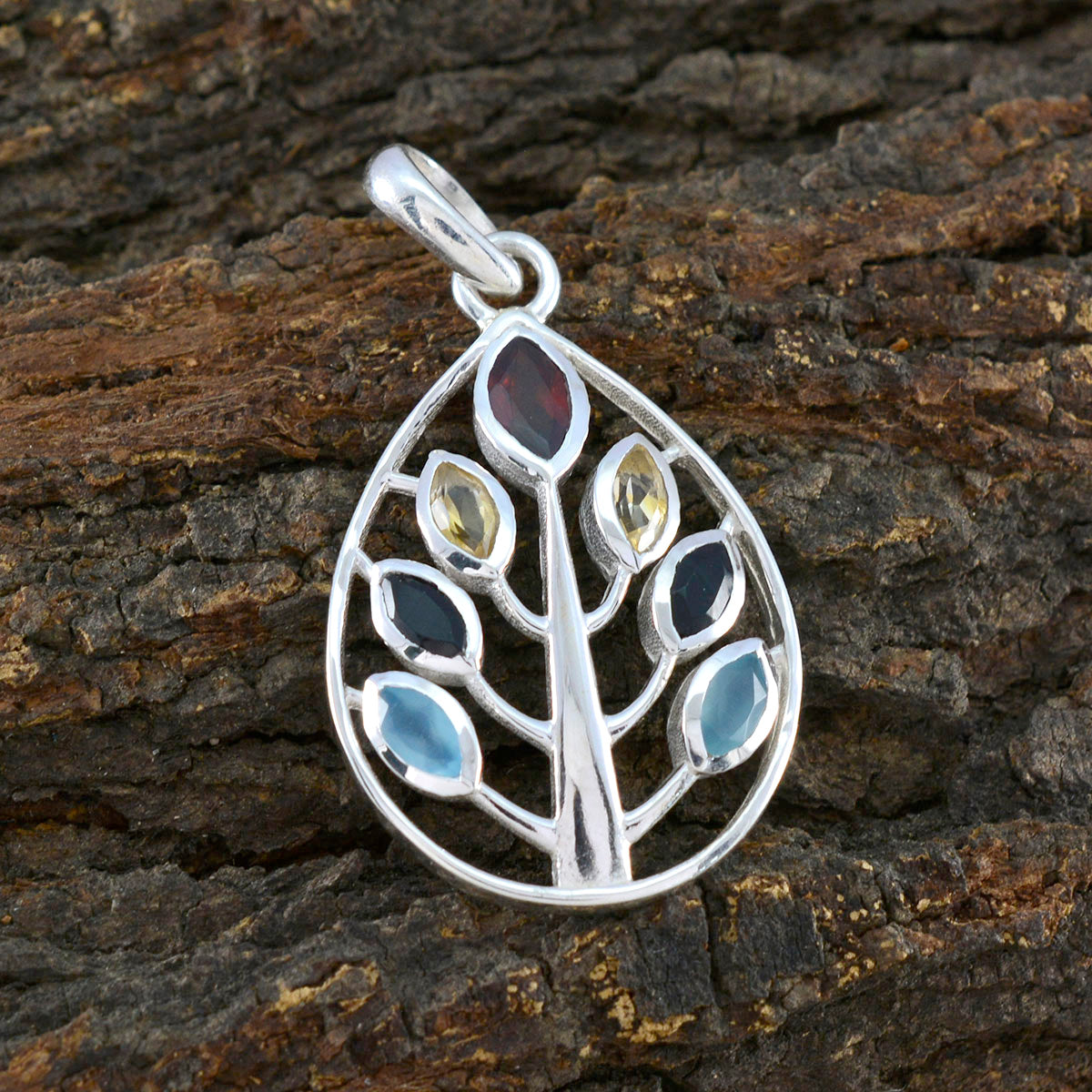 Multi Stone Tiny Latin American 925 Silver Hepta Alice Bubble multicolor Pendant Jewelry