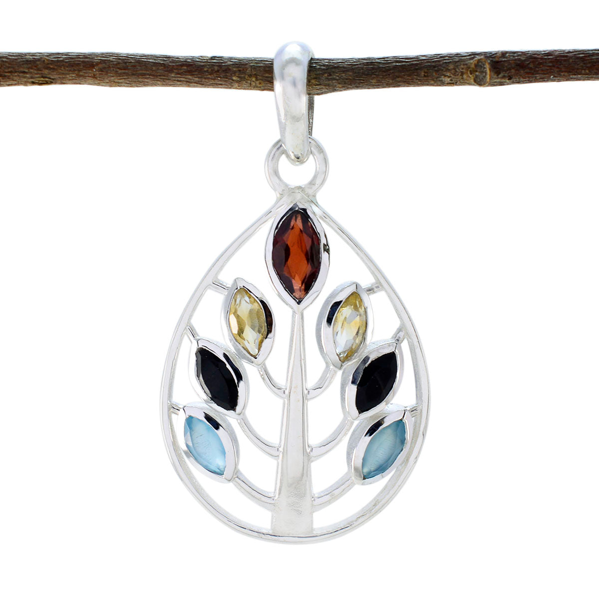 Multi Stone Tiny Latin American 925 Silver Hepta multicolor Pendant