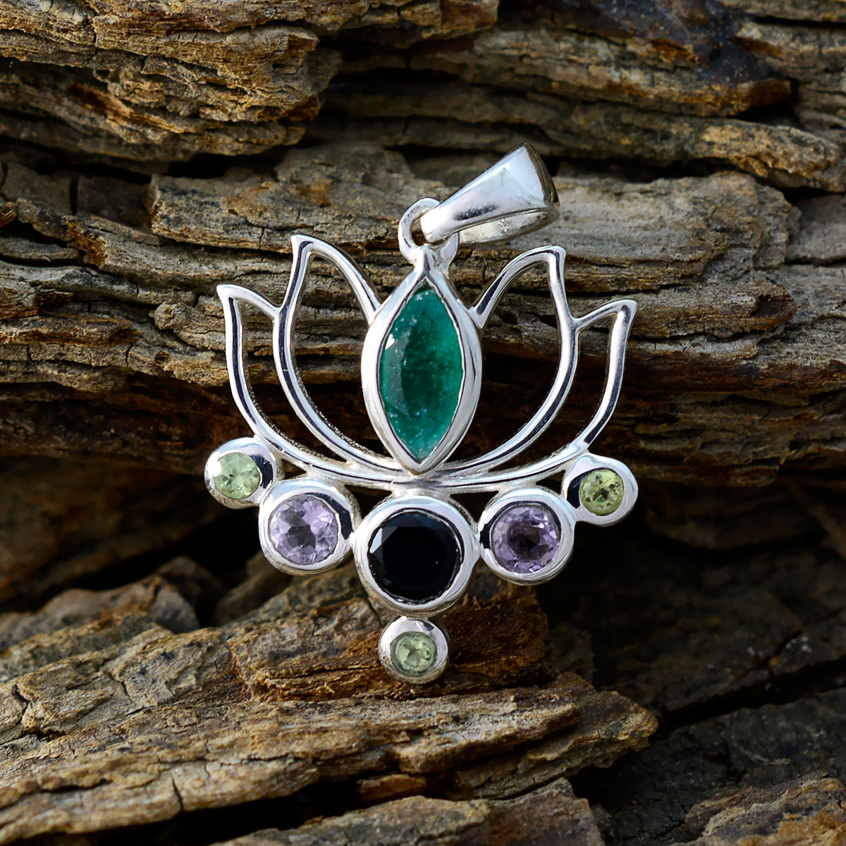 Multi Stone Dainty Moroccan 925 Silver Hepta Ava Rope-Wire multicolor Pendant Jewelry Secondary image