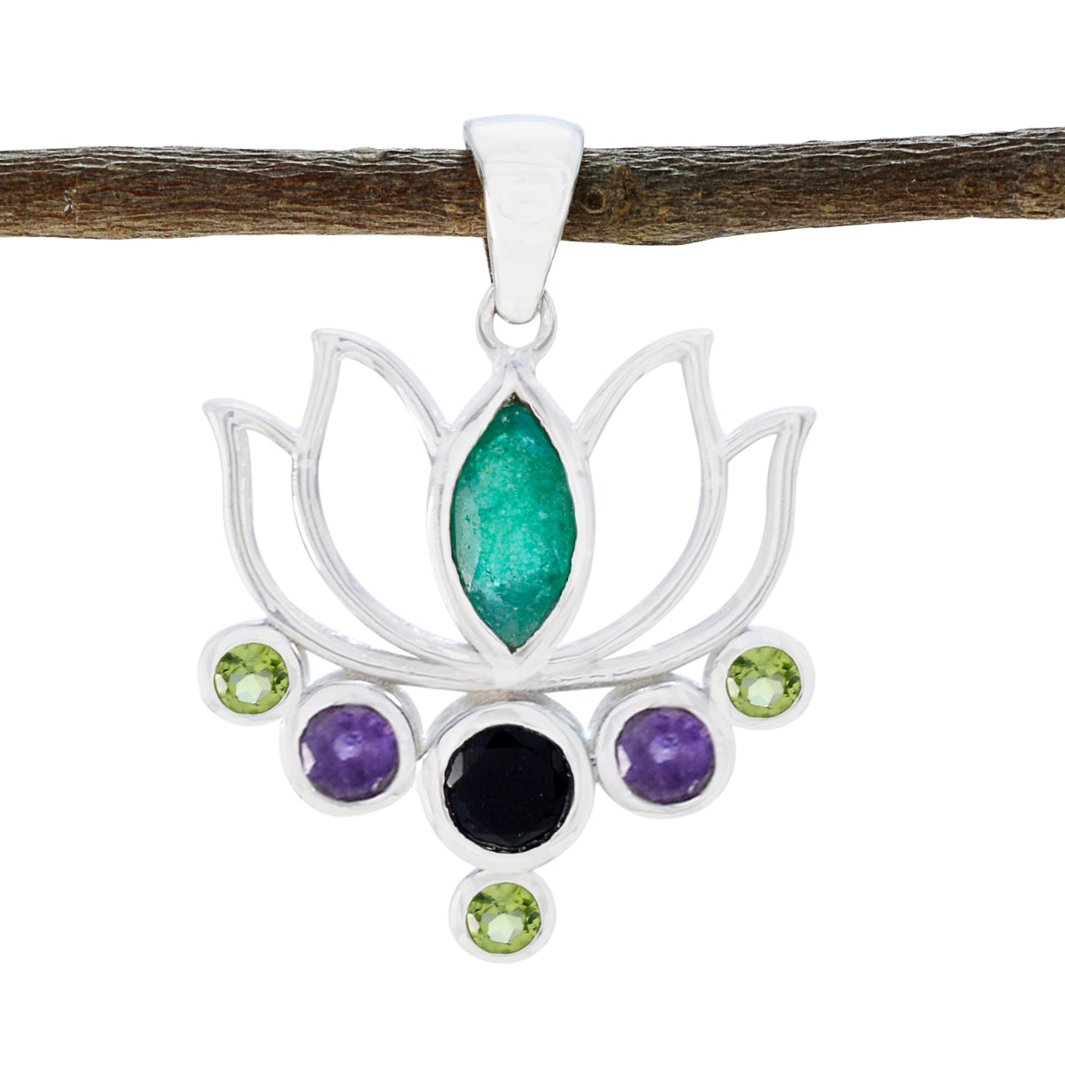 Multi Stone Dainty Moroccan 925 Silver Hepta multicolor Pendant