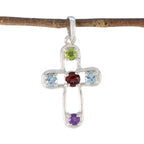 Multi Stone Dainty Latin American Sterling Silver quarter multicolor Pendant